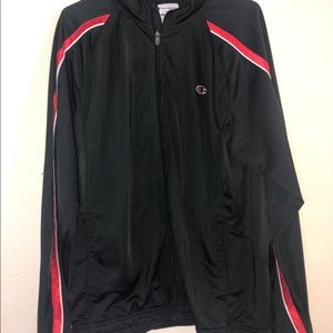 Champion track jacket black red L exc conditions